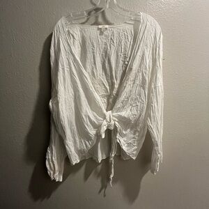 Women's White Tie-Front Blouse